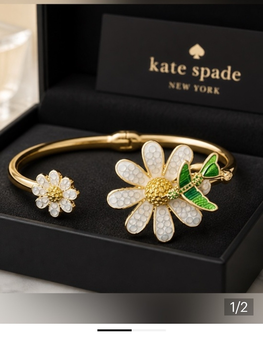 Kate spade Gold Floral Open Bangle with Daisy & Hummingbird DARLING - Picture 2 of 6